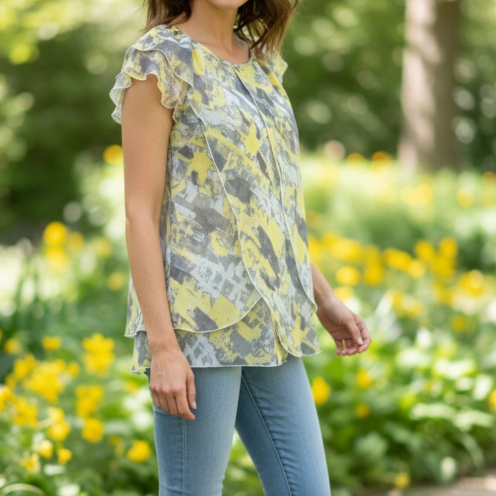Ricki's Yellow and Gray Patterned Blouse - Picture 2 of 9